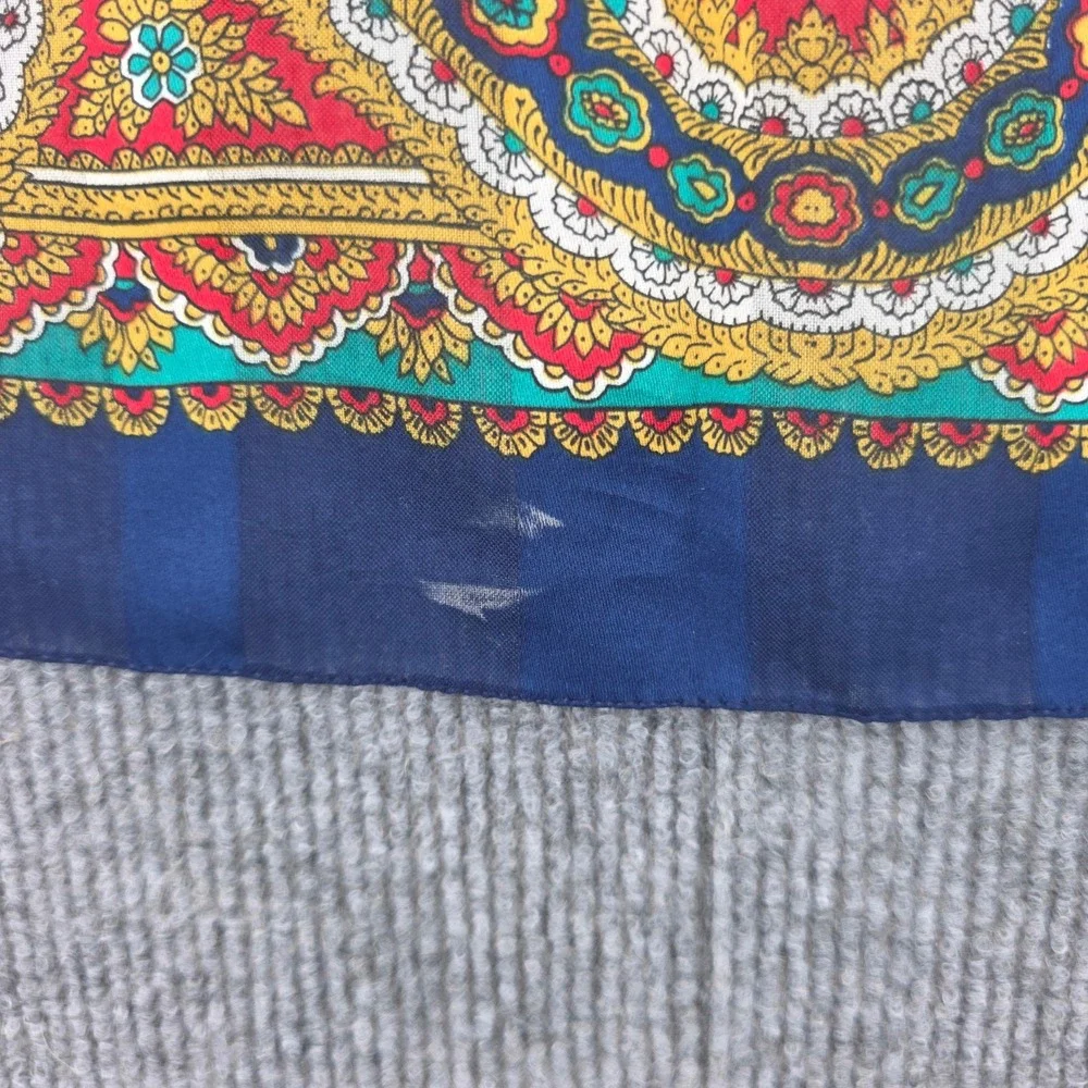 Vintage Paisley Floral Square Scarf Navy Blue Red Gold Medallion 30x30
